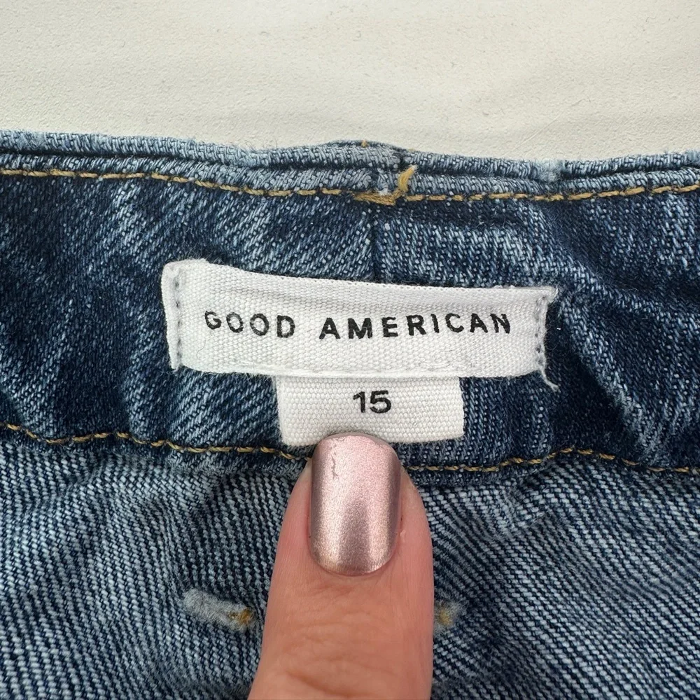 Good American Jeans Women's 15 Good Boy Side Fringed‎ Straight Leg Denim Blue